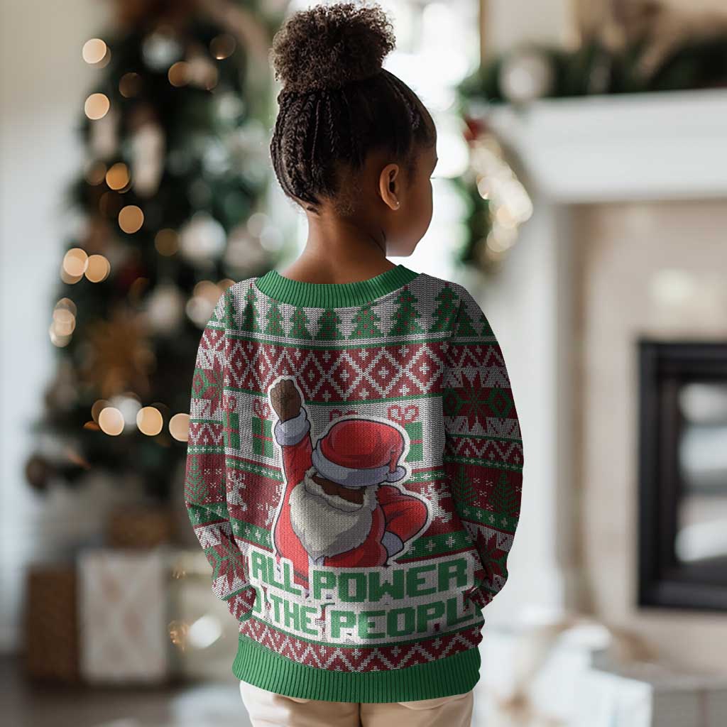 Black Santa Fist Christmas Africa Kid Ugly Christmas Sweater All Power to the People DT03