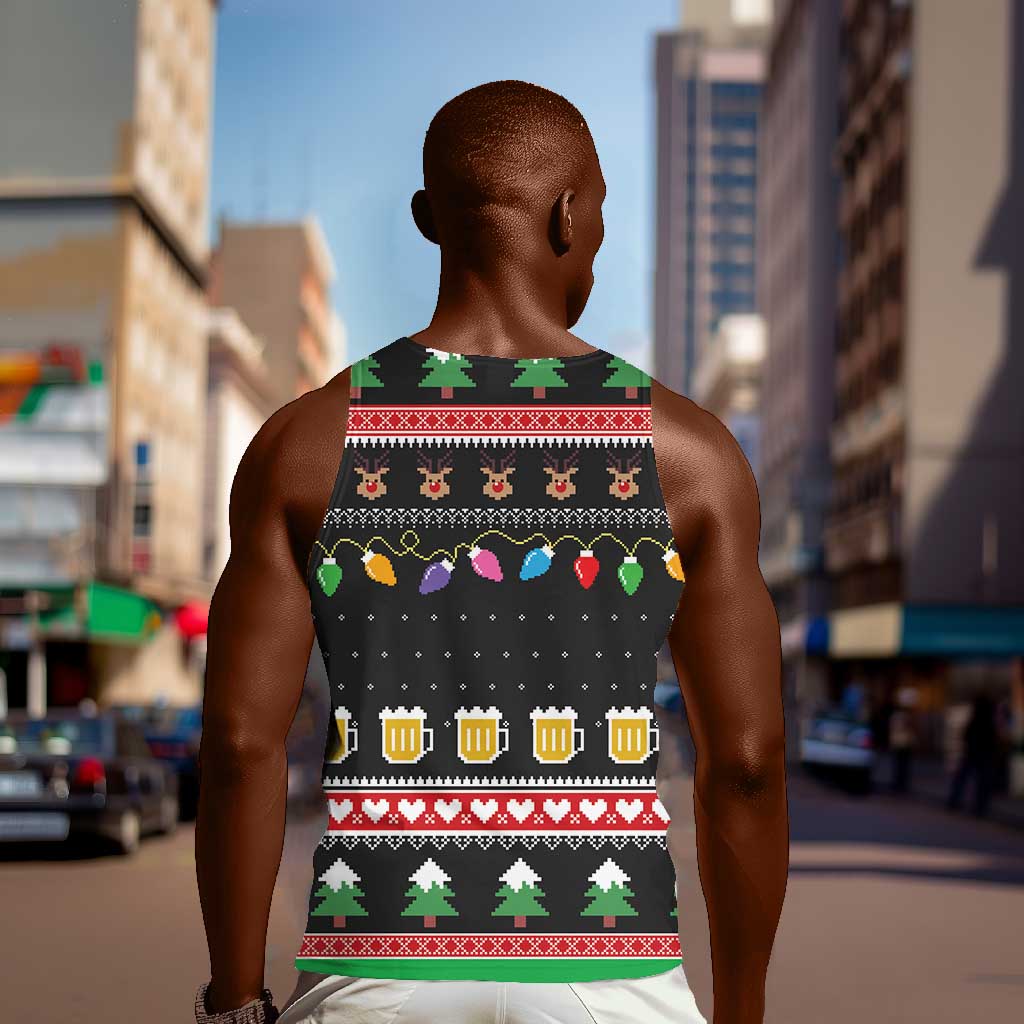 Ho Ho Ho Hold My Beer Santa Afro Men Tank Top Christmas Beer DT03