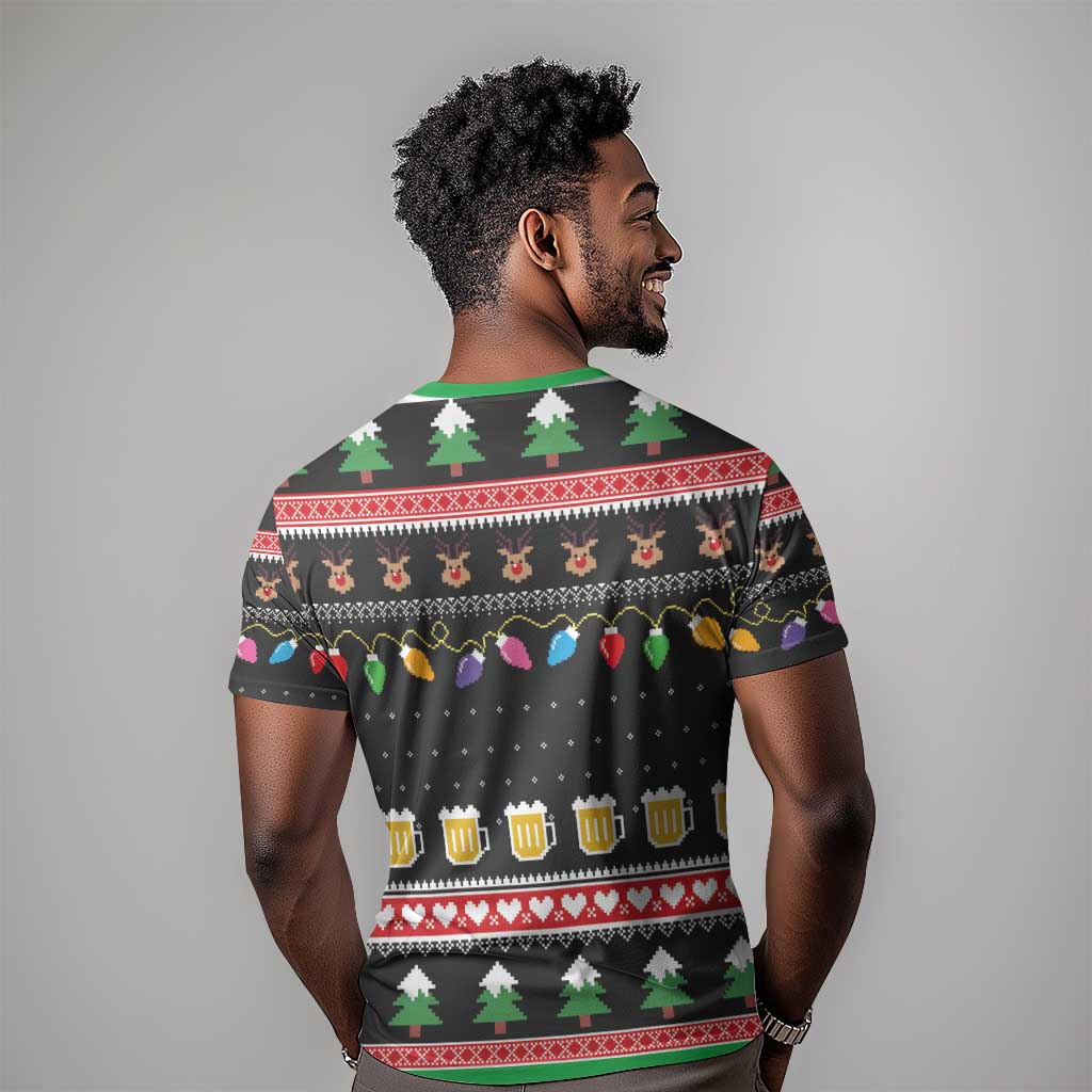 Ho Ho Ho Hold My Beer Santa Afro T shirt Christmas Beer DT03