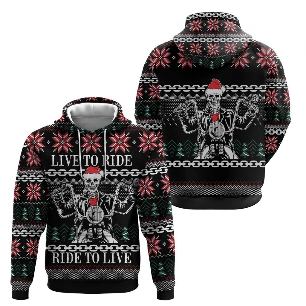 Live To Ride Motorbike Skeleton Hoodie Biker Skull Christmas DT04