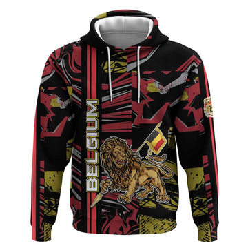 Personalized Belgium Hoodie Lion Holding Flag DT05