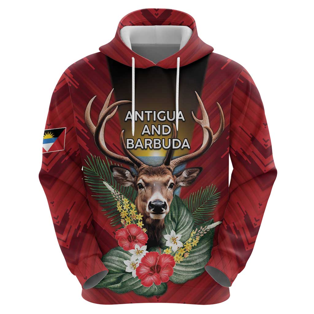 Personalized Antigua and Barbuda Hoodie Tropical Flowers Stag Deer DT05