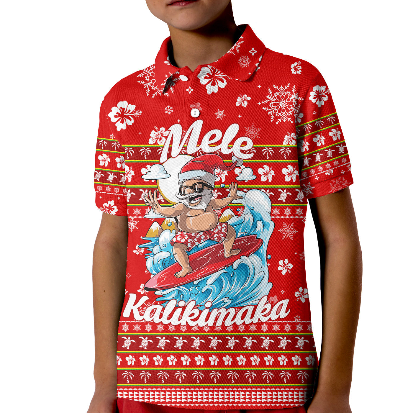 Christmas Hawaii Santas Surf Mele Kalikimaka Polo Shirt LT2