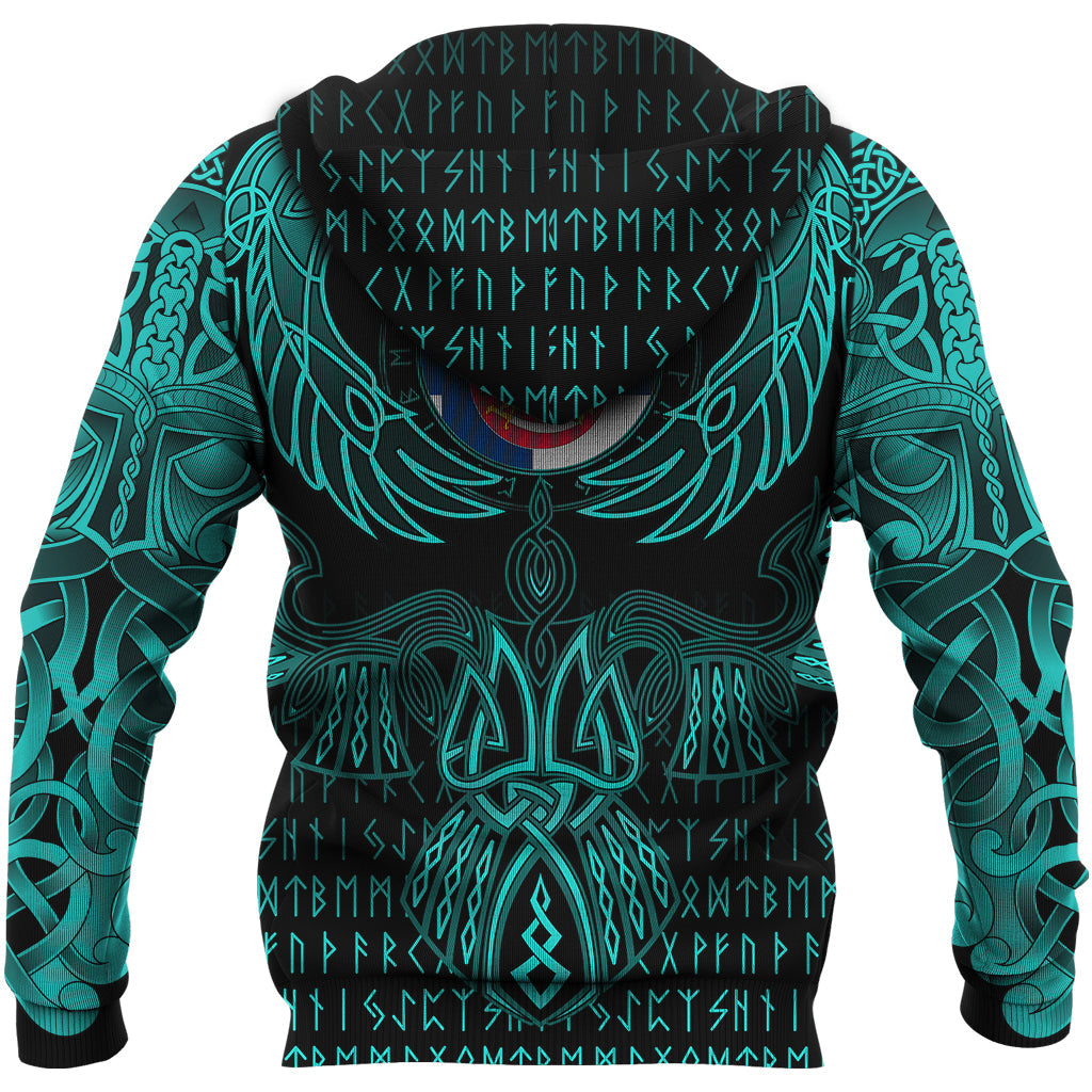 Viking Finland Zip Hoodie Valknut of Odin Cyan RLT12