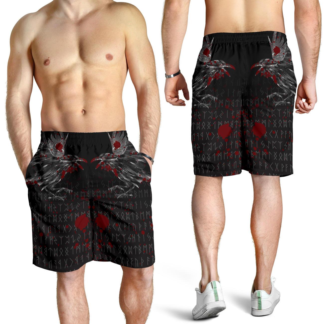 Viking Men's Shorts - The Raven Of Odin Rune Blood RLT12