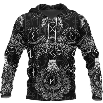 Viking Hoodie Odin Tree Runes RLT12