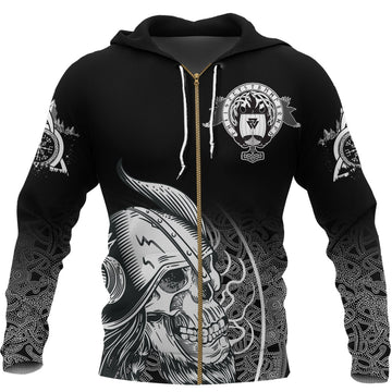 Skull Viking Zip Hoodie Ornate Pattern RLT12