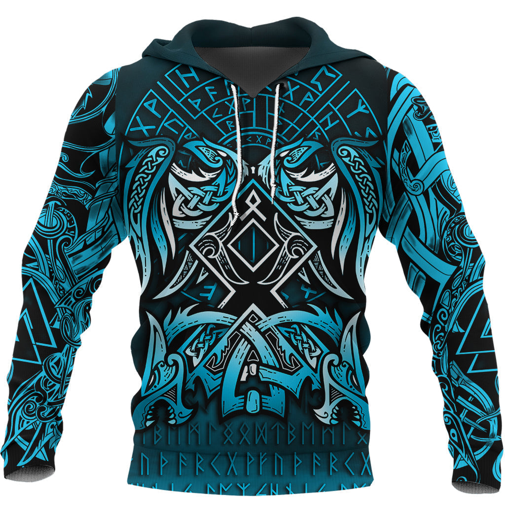 Viking Hoodie Othala and Raven Blue RLT12