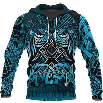 Viking Hoodie Othala and Raven Blue RLT12