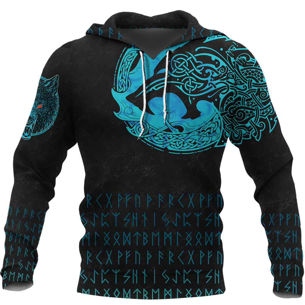 Viking Hoodie Fenrir Wolf Cyan RLT12