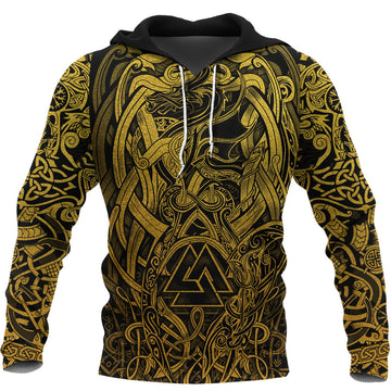 Viking Hoodie Valknut and Dragon Tattoo Golden RLT12