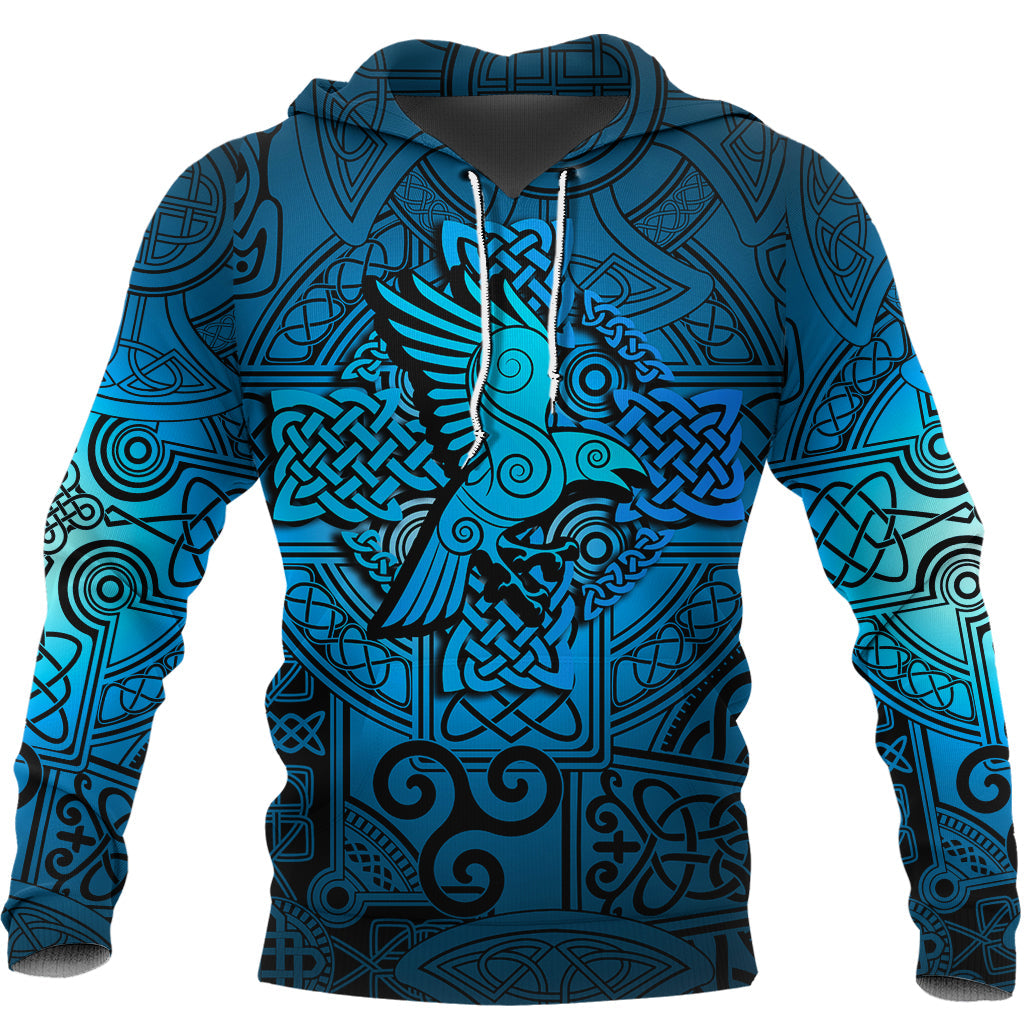 Viking Hoodie Raven Odin Celtic Cyan RLT12