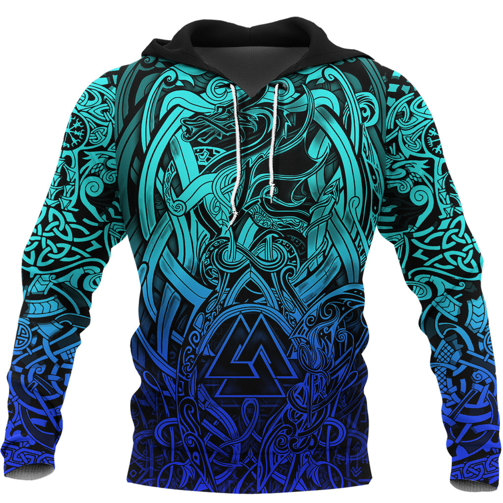 Viking Hoodie Valknut and Dragon Tattoo Special Blue RLT12