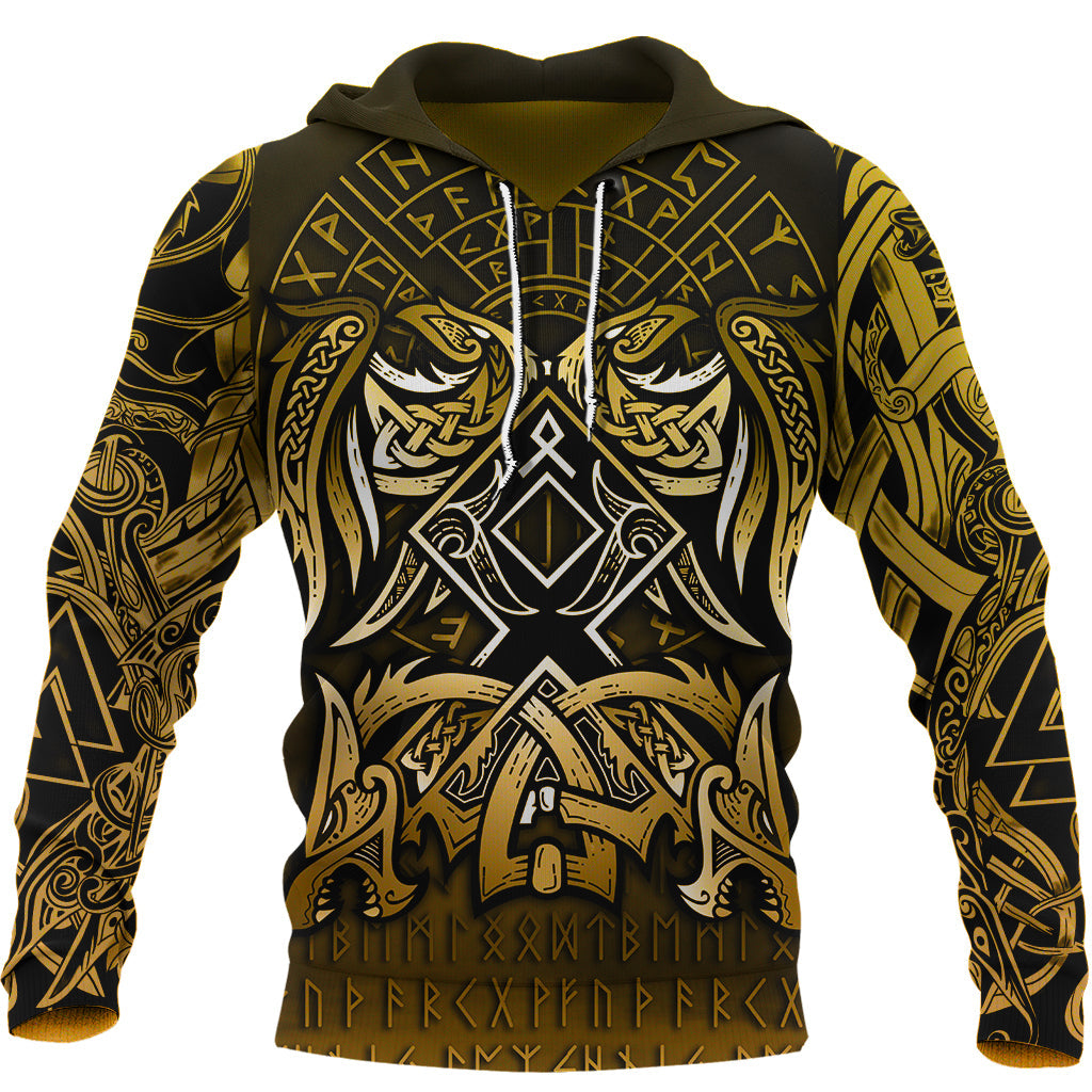 Viking Hoodie Othala and Raven Golden RLT12