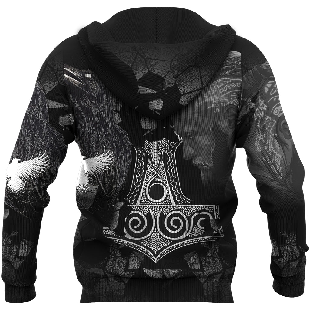 Viking Ragnar and Raven Style Mjolnir Hoodie Zip RLT12