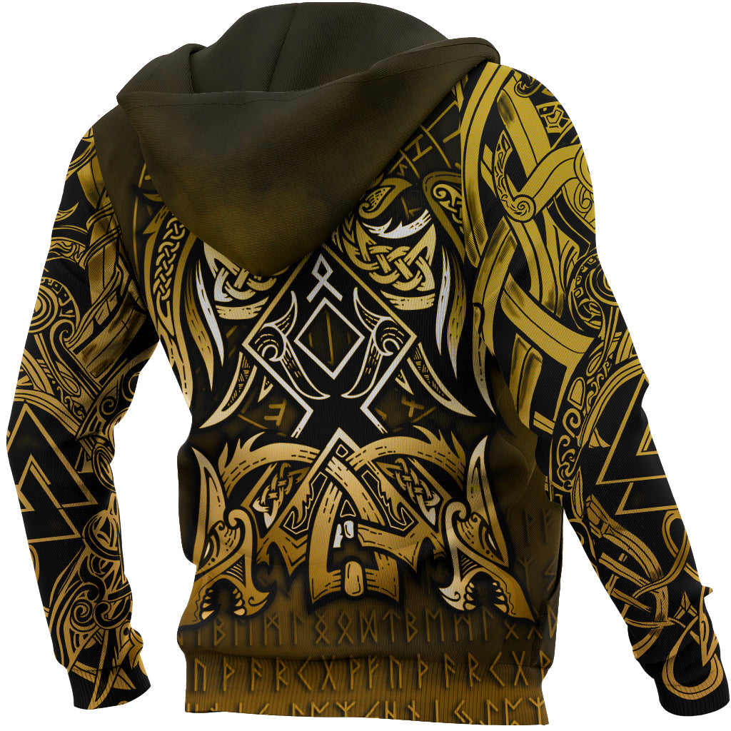 Viking Hoodie Othala and Raven Golden RLT12