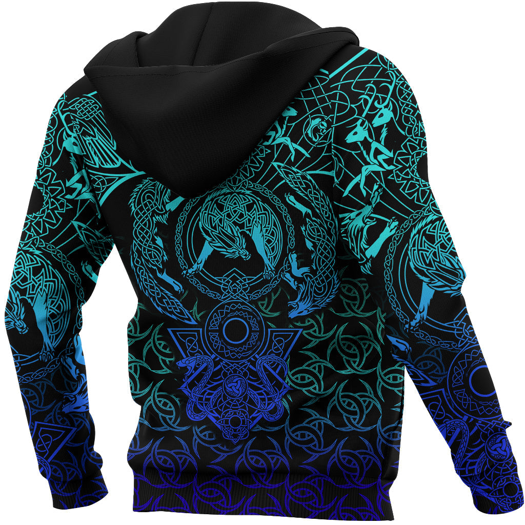 Viking Hoodie Hati and Skoll Tattoo Cyan RLT12
