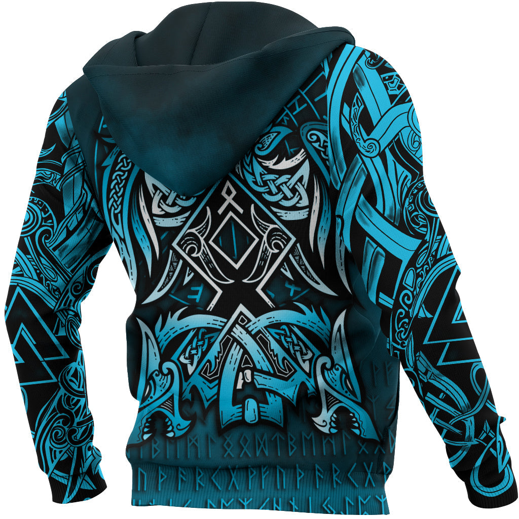 Viking Hoodie Othala and Raven Blue RLT12