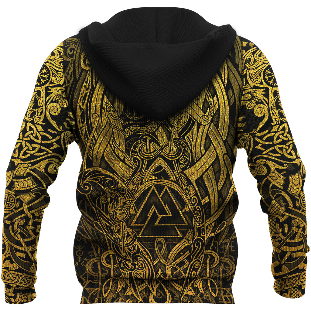 Viking Hoodie Valknut and Dragon Tattoo Golden RLT12