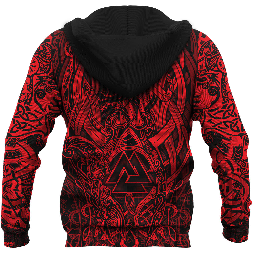 Viking Hoodie Valknut and Dragon Tattoo Red RLT12