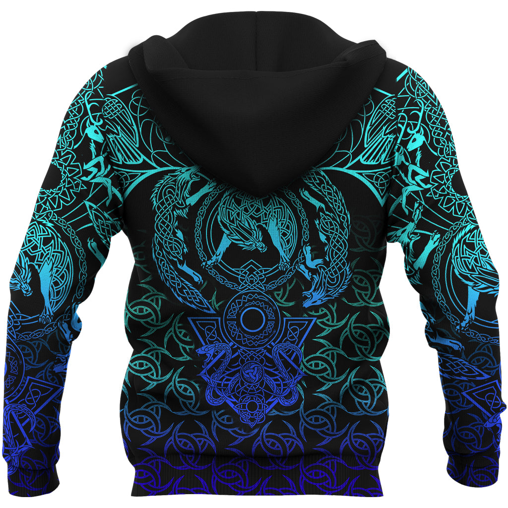 Viking Hoodie Hati and Skoll Tattoo Cyan RLT12