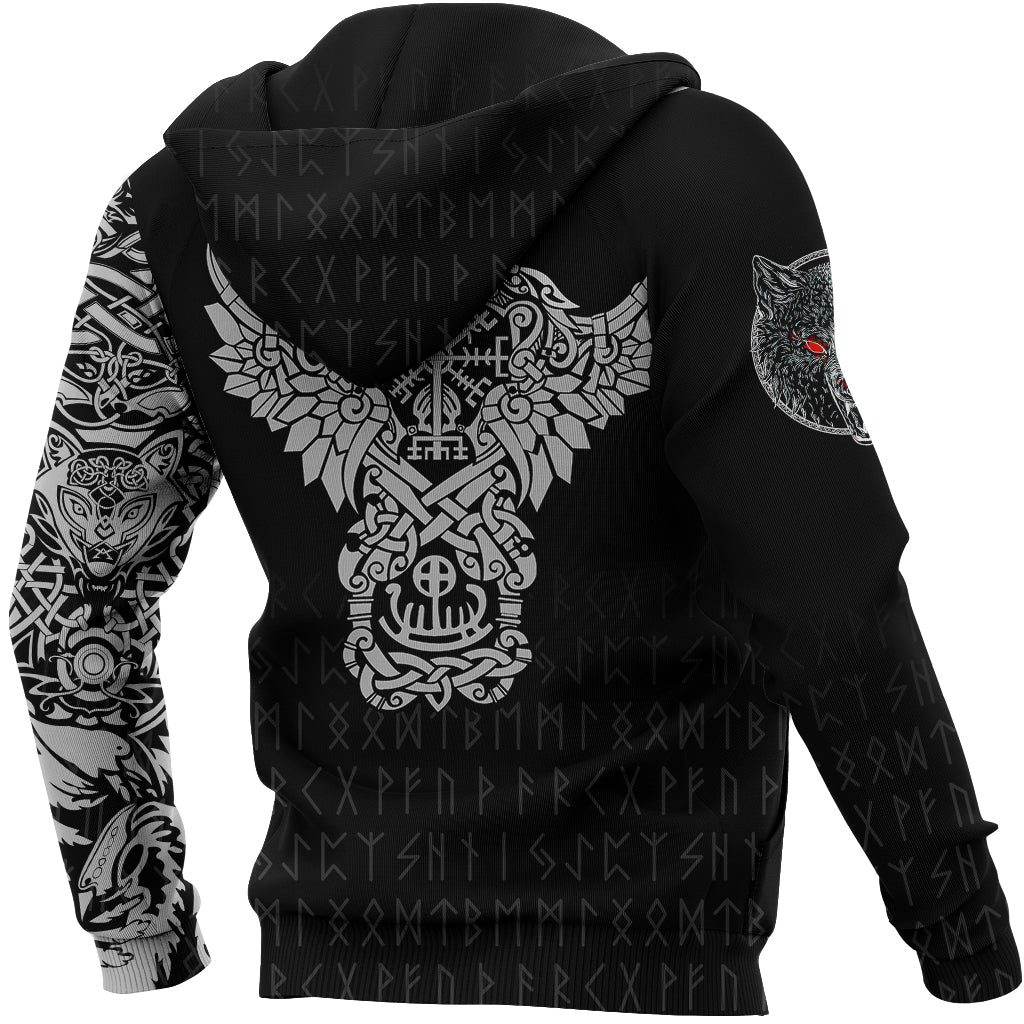 Viking Hoodie Dark Norse Wolf Tattoo RLT12