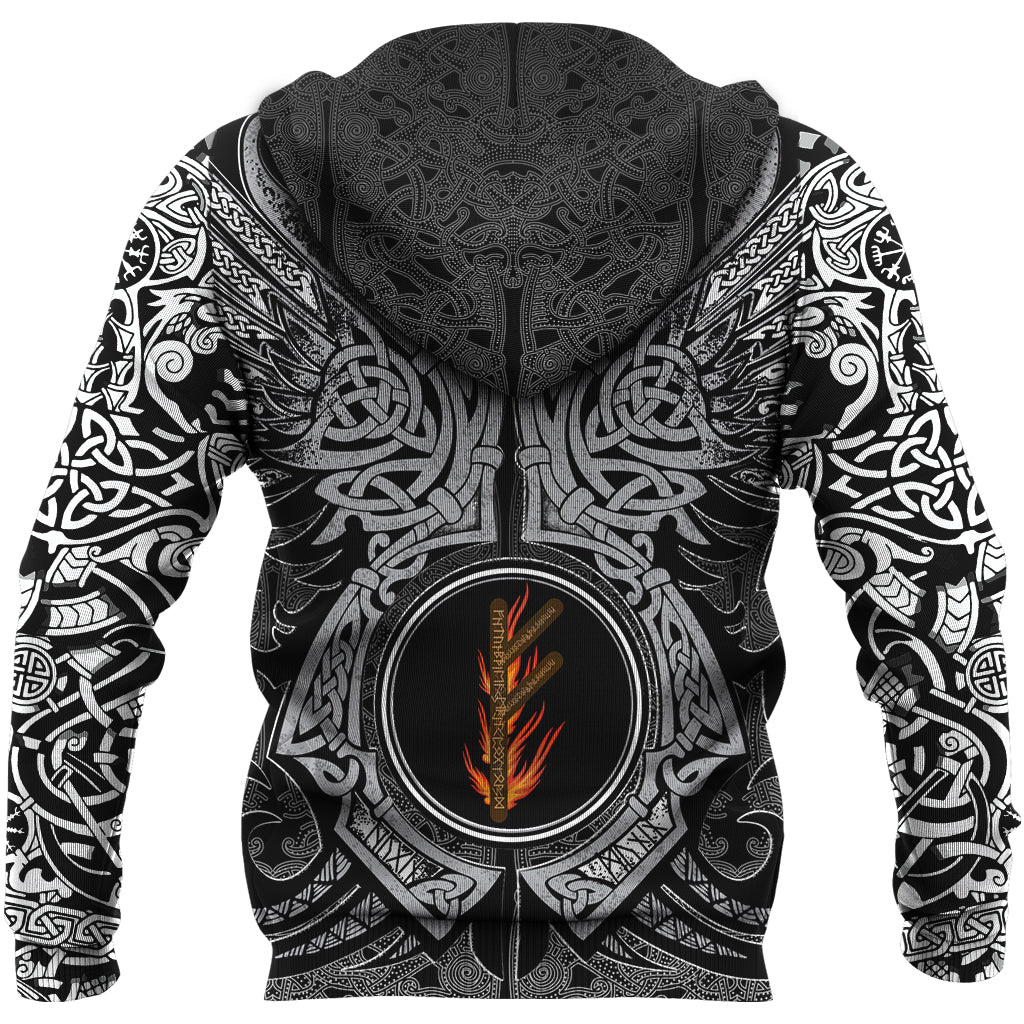 Viking Hoodie Fehu Rune, Raven Tattoo RLT12