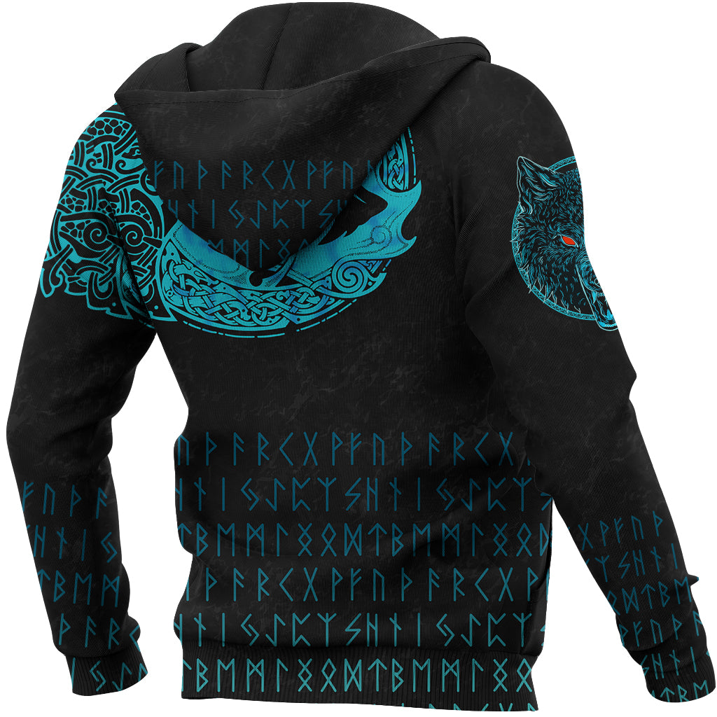 Viking Hoodie Fenrir Wolf Cyan RLT12