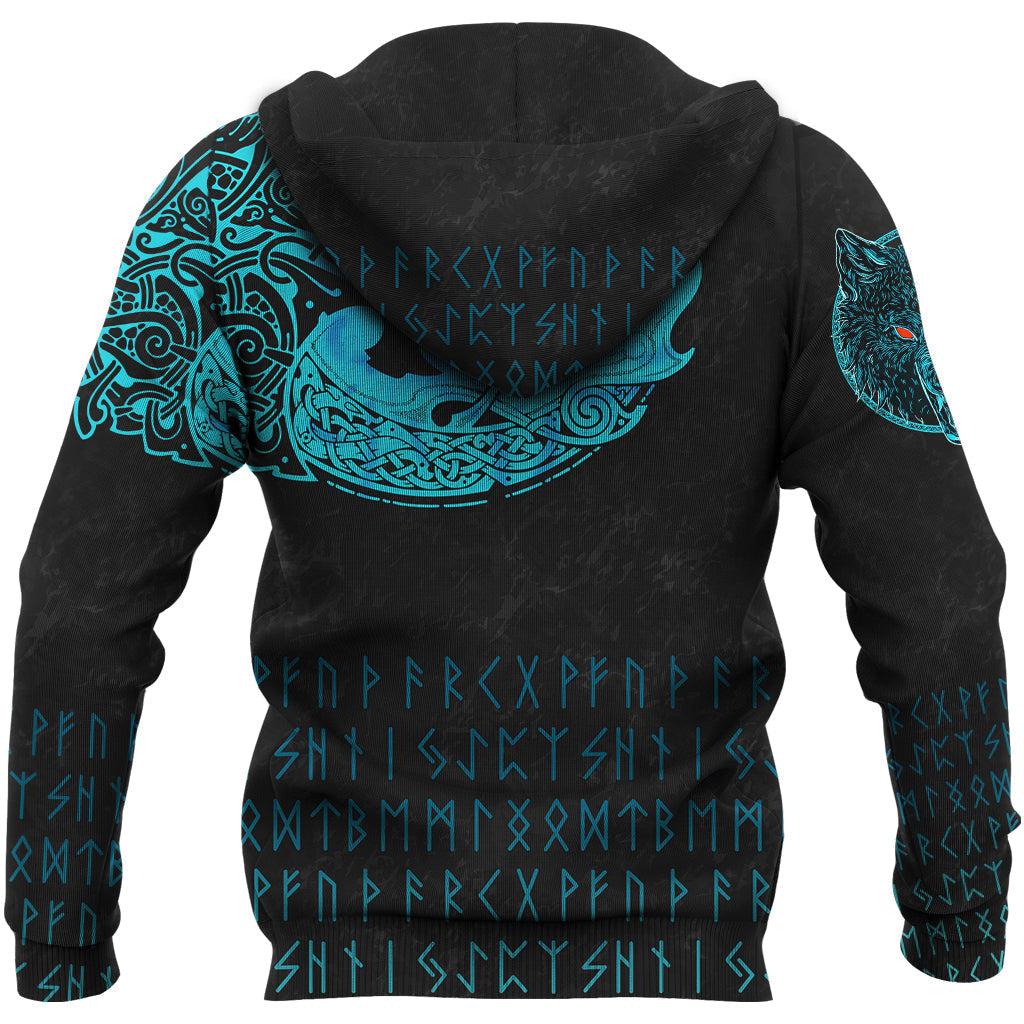 Viking Hoodie Fenrir Wolf Cyan RLT12