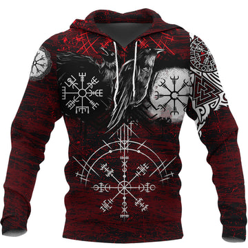 Viking Hoodie Raven Of Odin and Symbol Viking On Blood Background RLT12
