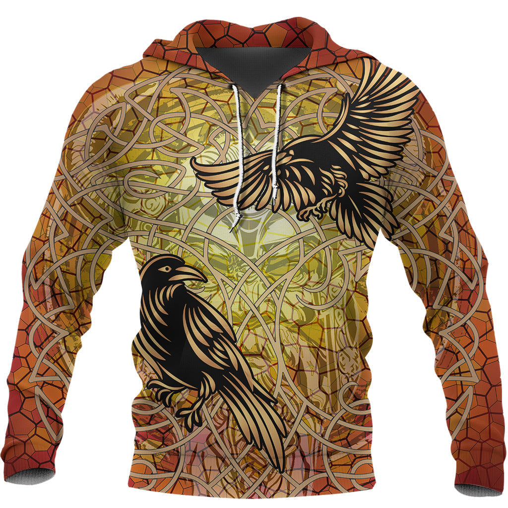 Viking Celtic Symbol Hoodie Huginn and Muninn Of Odin On Yggdrasil Gold RLT12