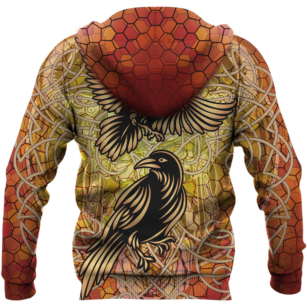 Viking Celtic Symbol Hoodie Huginn and Muninn Of Odin On Yggdrasil Gold RLT12