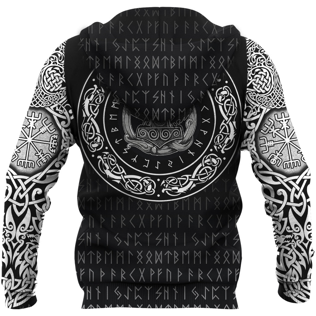 Viking Hoodie Huginn and Muniin With Mjolnir RLT12