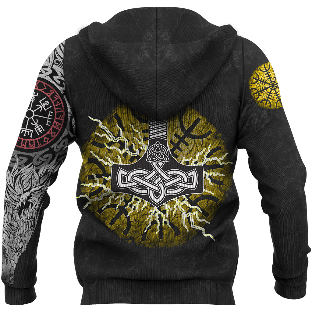 Viking Hoodie Fenrir Fight Mjolnir Of Thor On Helm Of Awe RLT12