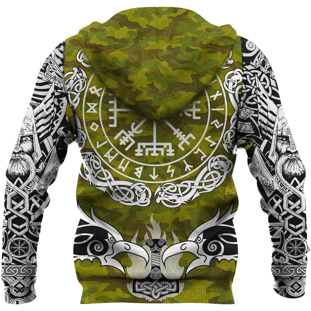 Viking Hoodie Raven Of Odin and Symbol Viking On Camo Background RLT12