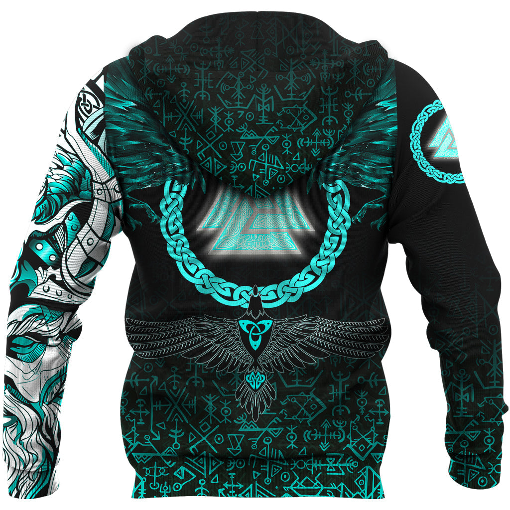 Viking Hoodie Three Raven and Valknut Cyan RLT12