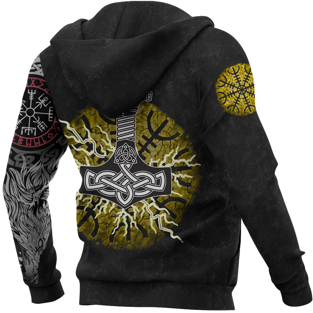 Viking Hoodie Fenrir Fight Mjolnir Of Thor On Helm Of Awe RLT12