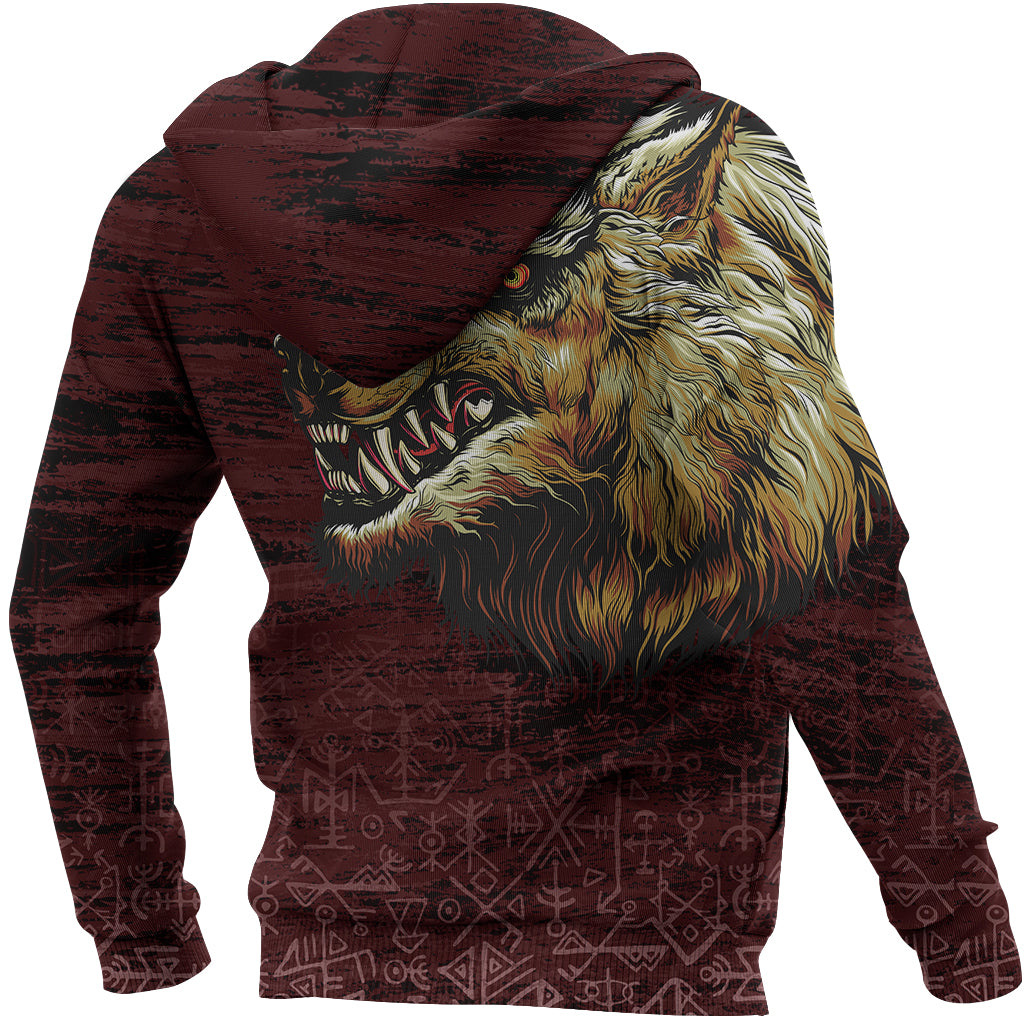 Viking Hoodie Fenrir On The Blood Moon Background RLT12