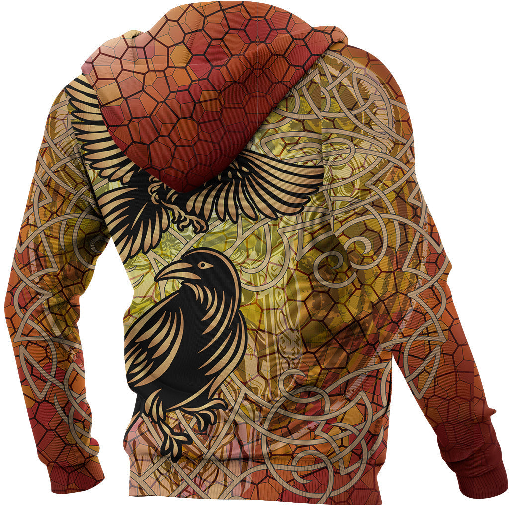 Viking Celtic Symbol Zip Hoodie Huginn and Muninn Of Odin On Yggdrasil Gold RLT12