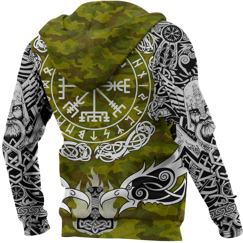 Viking Hoodie Raven Of Odin and Symbol Viking On Camo Background RLT12