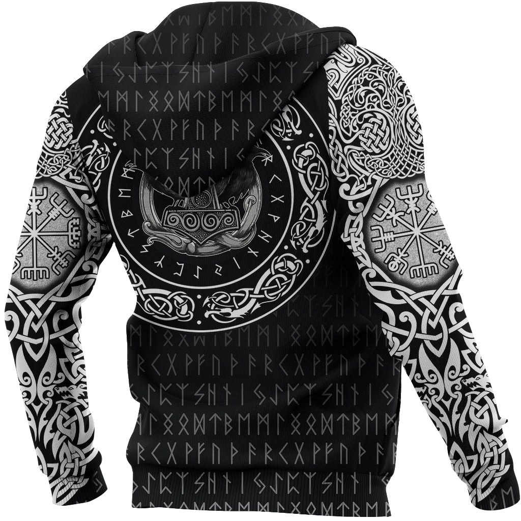 Viking Hoodie Huginn and Muniin With Mjolnir RLT12