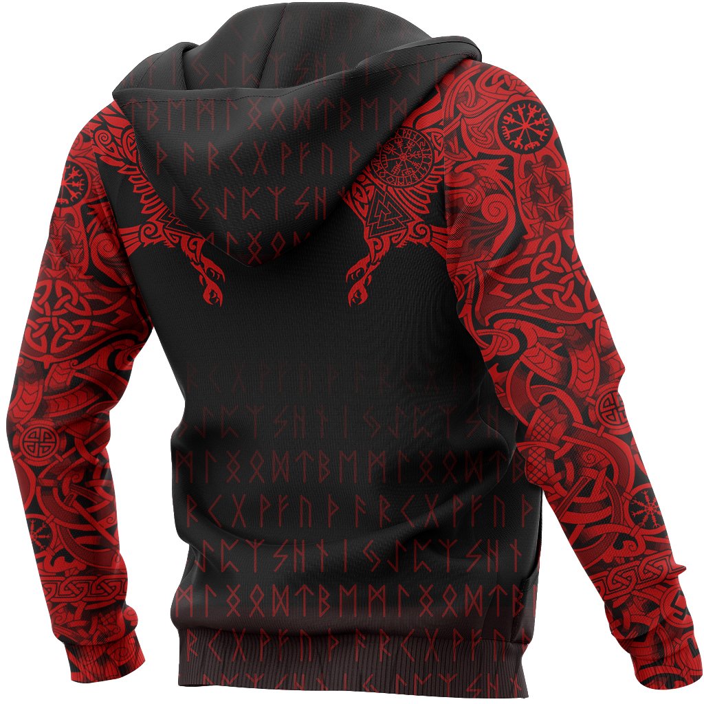 Viking Hoodie The Raven Of Odin Tattoo Special Red RLT12