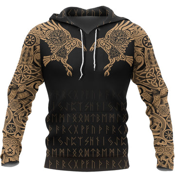 Viking Hoodie The Raven Of Odin Tattoo Special Gold RLT12