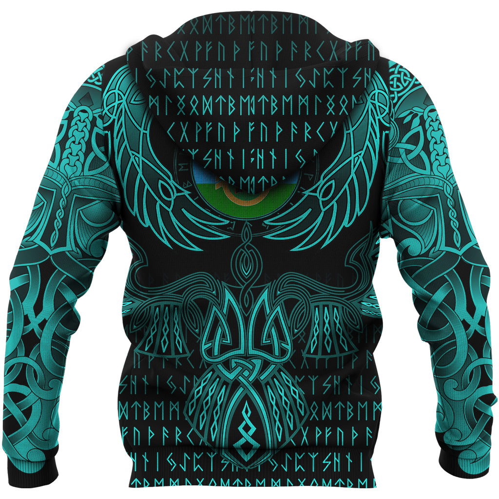Viking Karelia Hoodie Valknut of Odin Cyan RLT12
