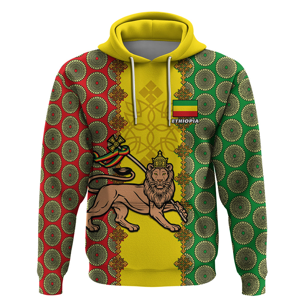 Ethiopia Hoodie Ethiopian Lion Of Judah With African Pattern LT01