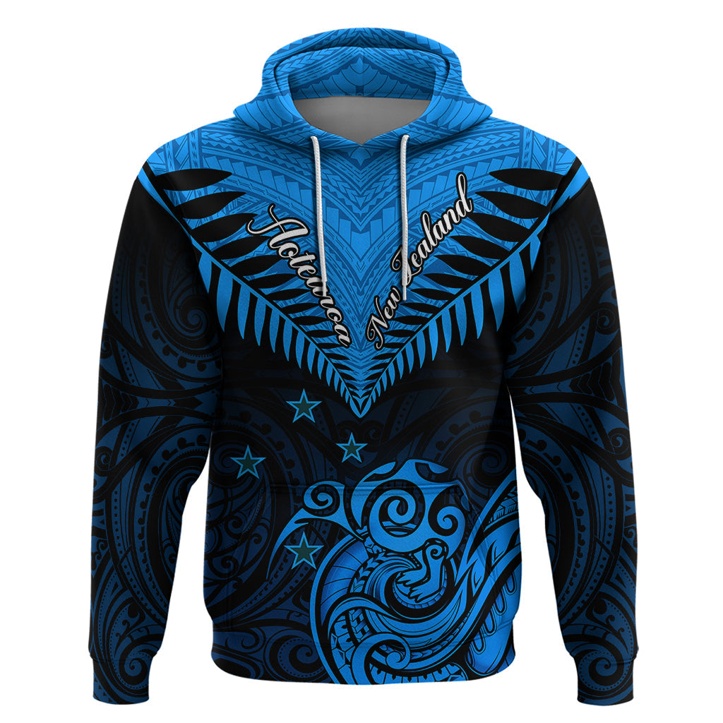 Personalised New Zealand Hoodie Aotearoa Blue Maori Kiwi Blue Fern LT01
