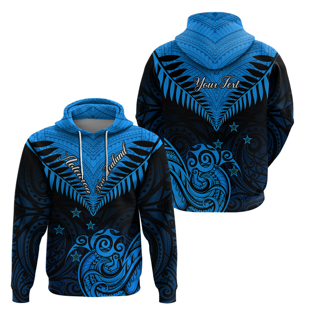 Personalised New Zealand Hoodie Aotearoa Blue Maori Kiwi Blue Fern LT01