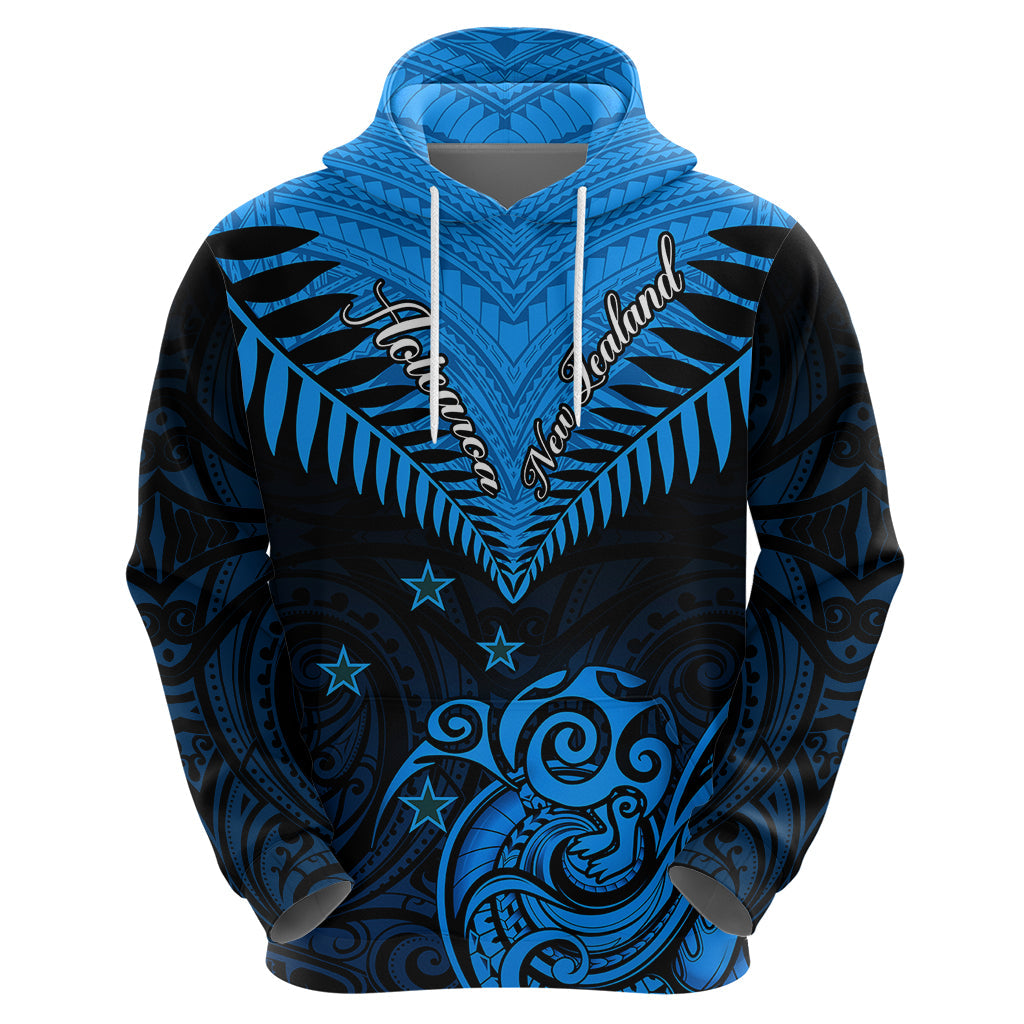 Personalised New Zealand Hoodie Aotearoa Blue Maori Kiwi Blue Fern LT01