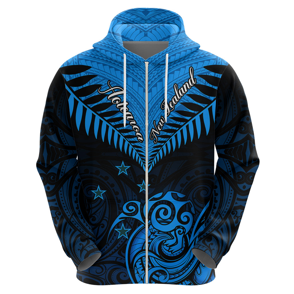 Personalised New Zealand Hoodie Aotearoa Blue Maori Kiwi Blue Fern LT01