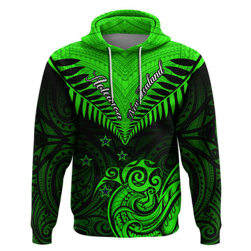 Personalised New Zealand Hoodie Aotearoa Maori Kiwi Green Fern LT01